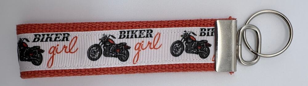 Biker Girl Wrist Keyfob in Orange and White